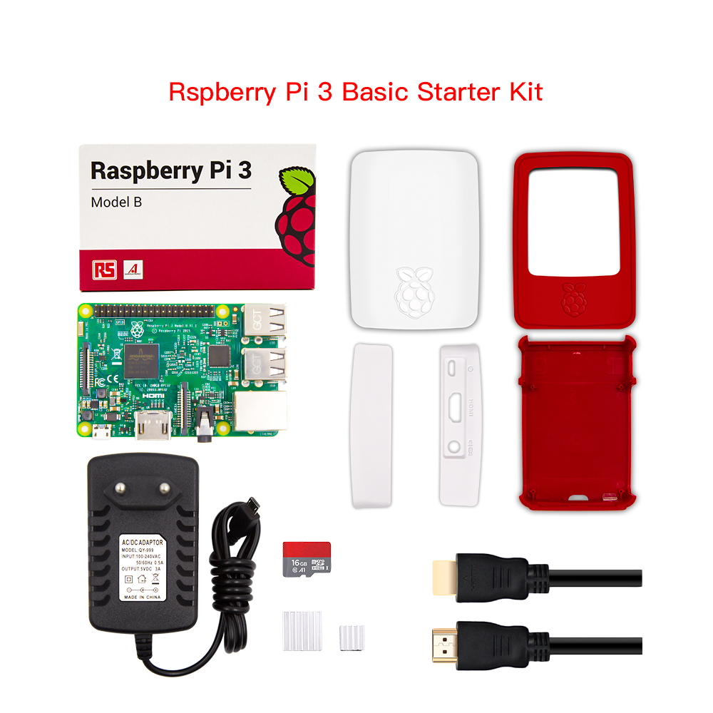 Raspberry Pi 3 Model B Starter Kit With Raspberry Pi Box Official Case+ 16G Sd Card + 5V 3A Usb Charger + USB Cable